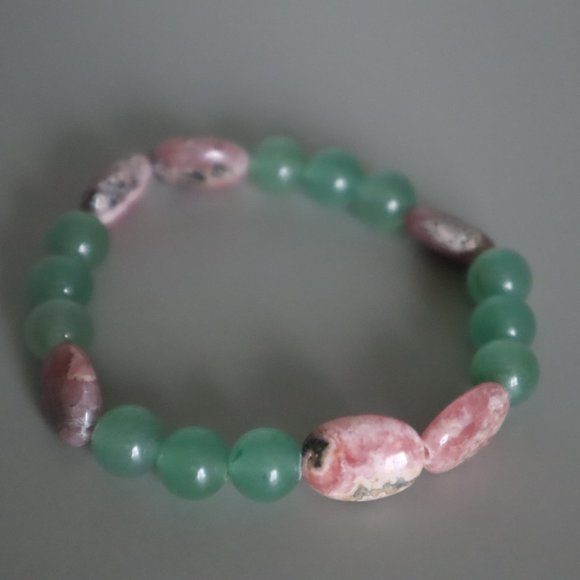 Rhodochrosite and Aventurine Stretch Bracelet - Picture 2 of 11